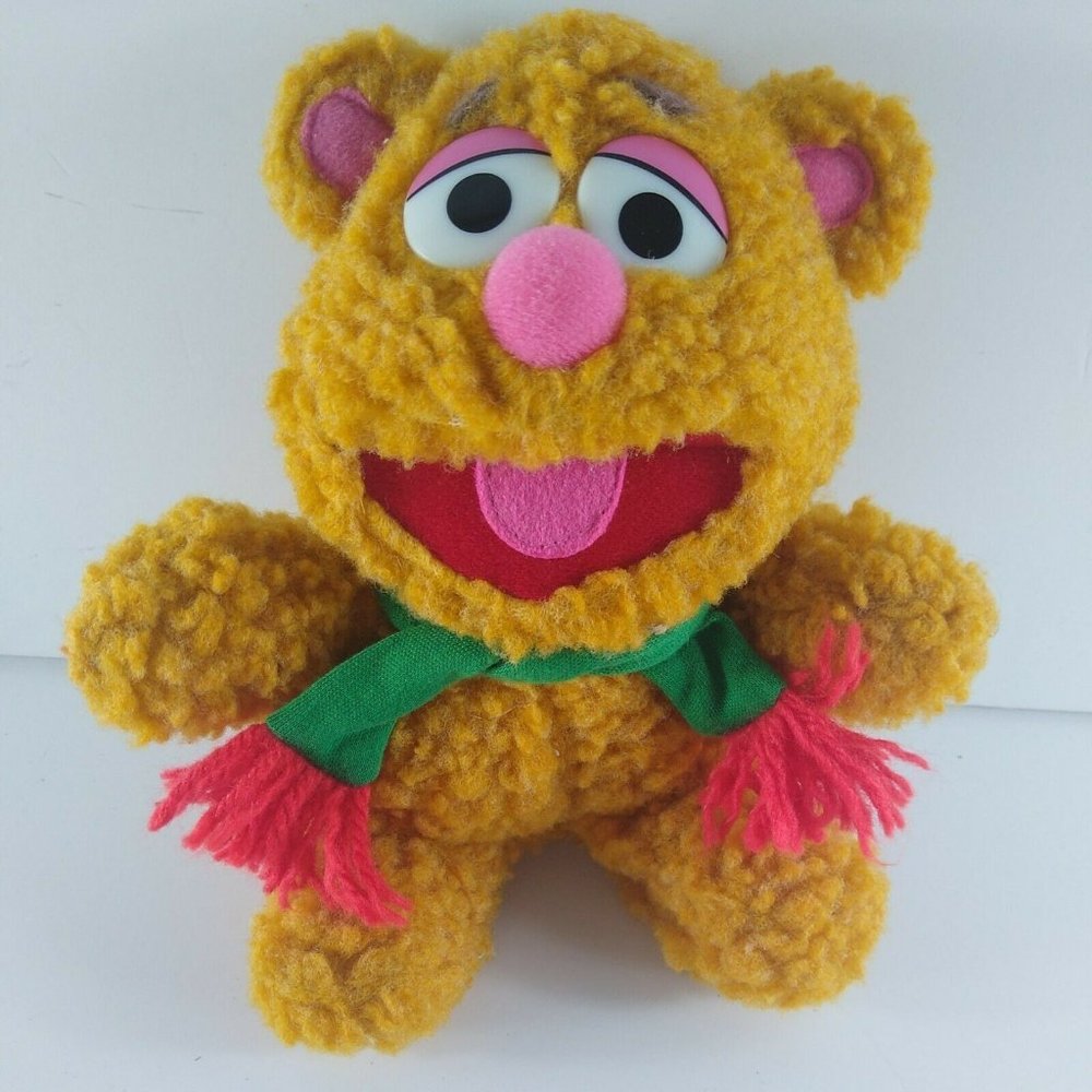 Vintage Baby Fozzie Bear Plush Muppets Jim Henson 1987 Scarf 9"